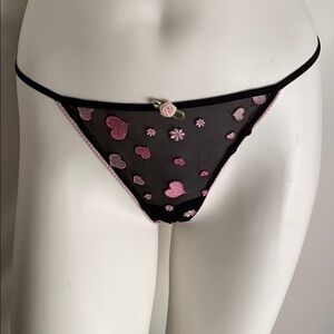 Biatta Intimates black and pink heart thong panty M